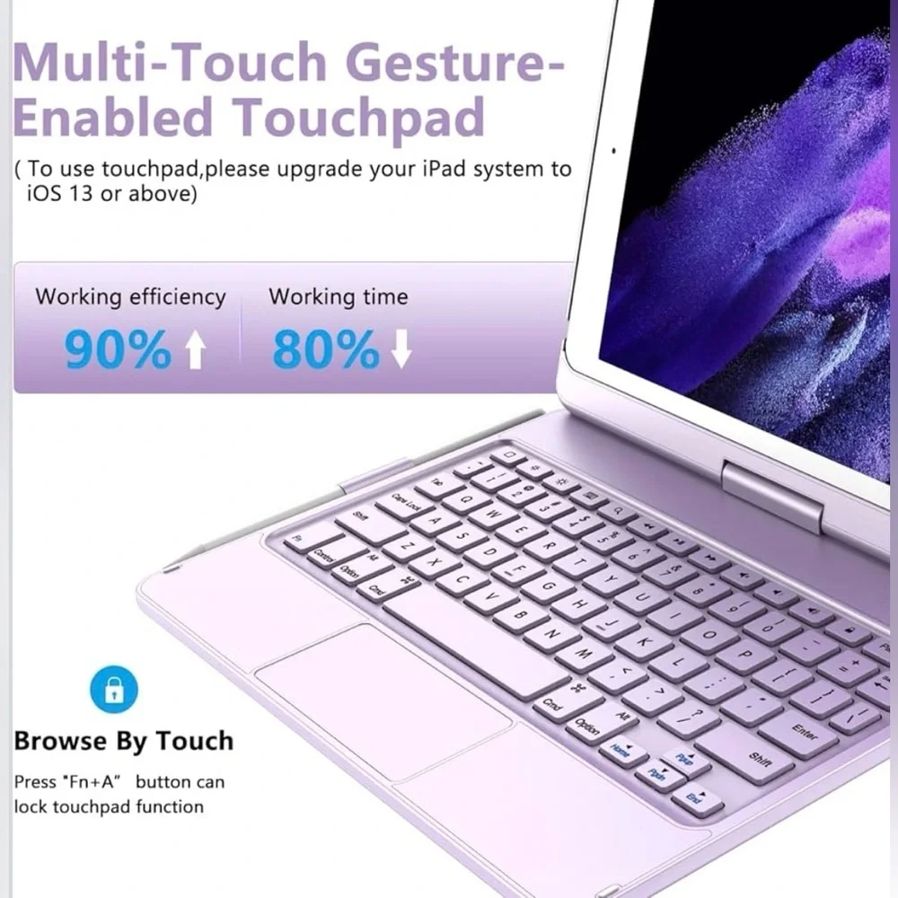 iPad 10.2 Keyboard Case 7th 8th 9th Gen Trackpad 360° Purple